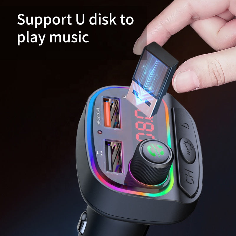 New Colorful Atmosphere Light Car Charger Multifunction Fm Bluetooth Transmitter