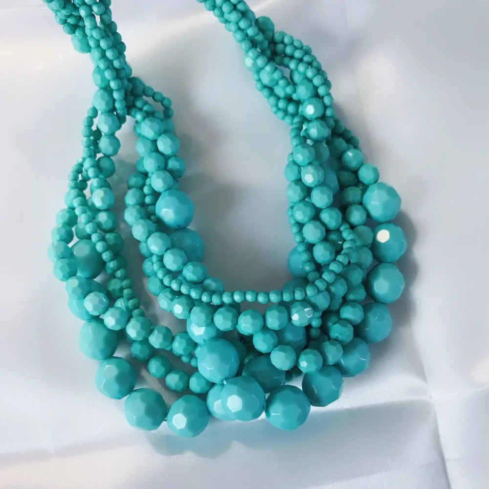 New Fashion Choker Statement Braided Acrylic Beaded Necklace for Women Short Jewelry for Women Party