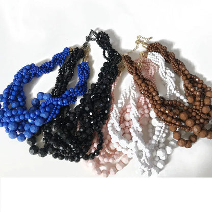 New Fashion Choker Statement Braided Acrylic Beaded Necklace for Women Short Jewelry for Women Party