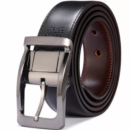 1Pcs Men's Genuine Leather Reversible Belt Rotated Buckle Two in One Big and Tall