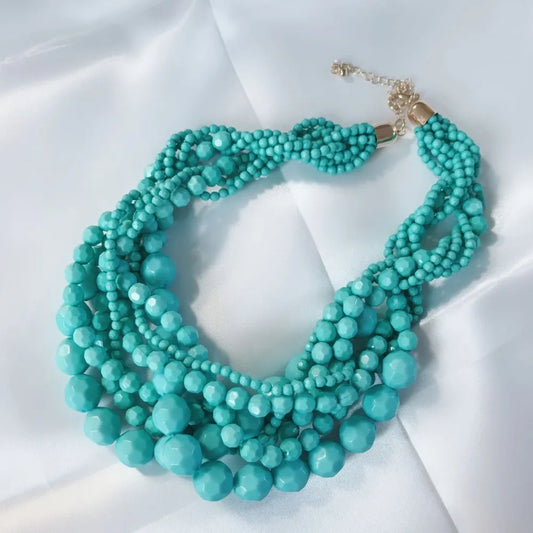 New Fashion Choker Statement Braided Acrylic Beaded Necklace for Women Short Jewelry for Women Party