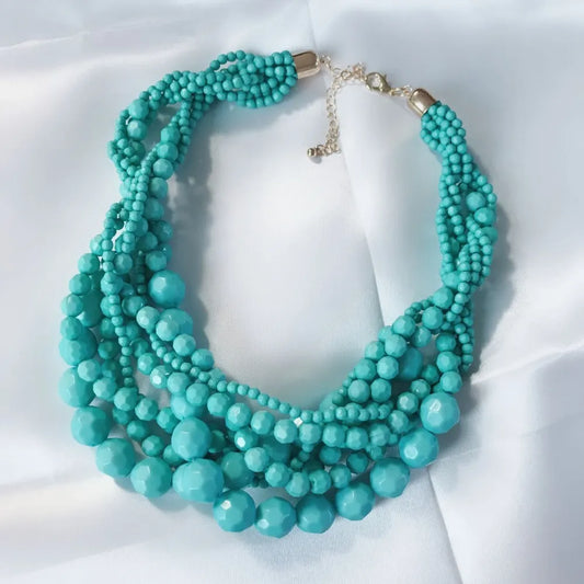 New Fashion Choker Statement Braided Acrylic Beaded Necklace for Women Short Jewelry for Women Party