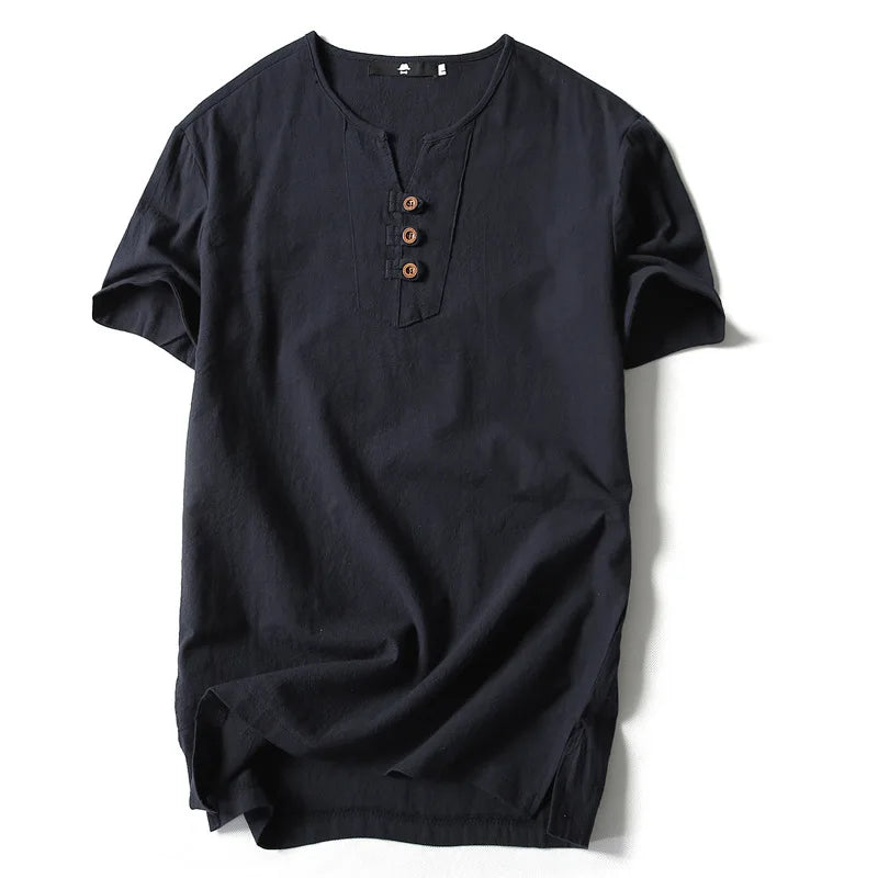 Vintage Cotton Linen Half Sleeve Men's Thin Linen Breathable Sweat T-shirts
