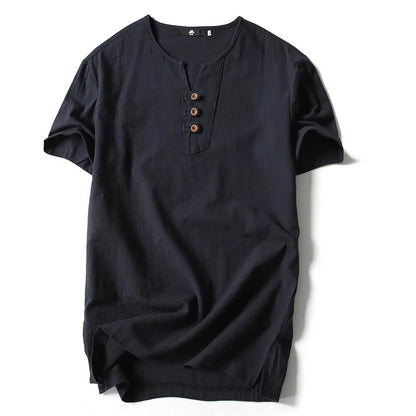 Vintage Cotton Linen Half Sleeve Men's Thin Linen Breathable Sweat T-shirts