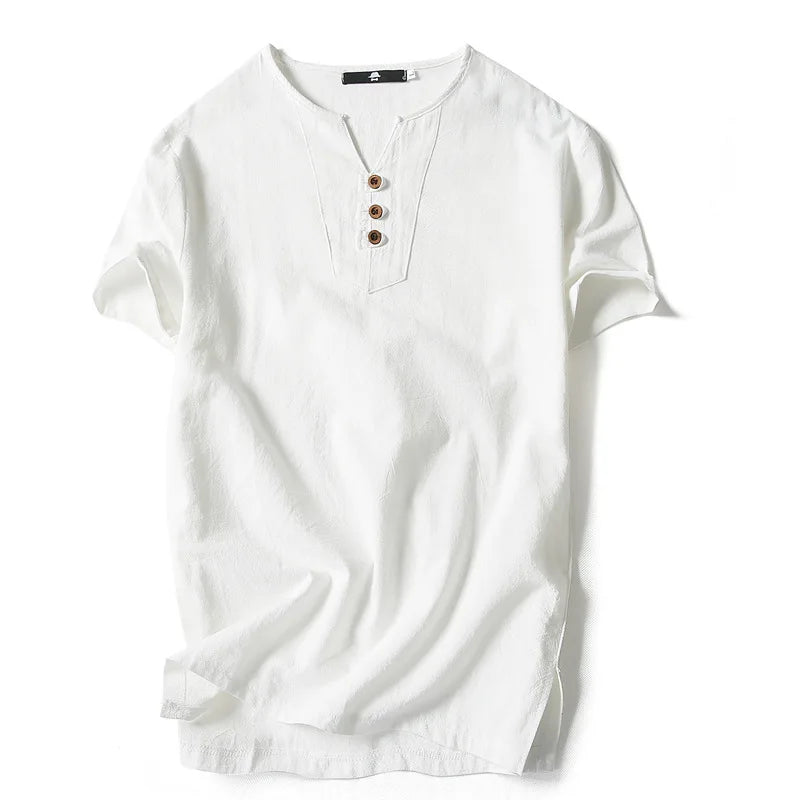 Vintage Cotton Linen Half Sleeve Men's Thin Linen Breathable Sweat T-shirts