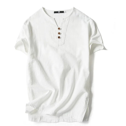 Vintage Cotton Linen Half Sleeve Men's Thin Linen Breathable Sweat T-shirts
