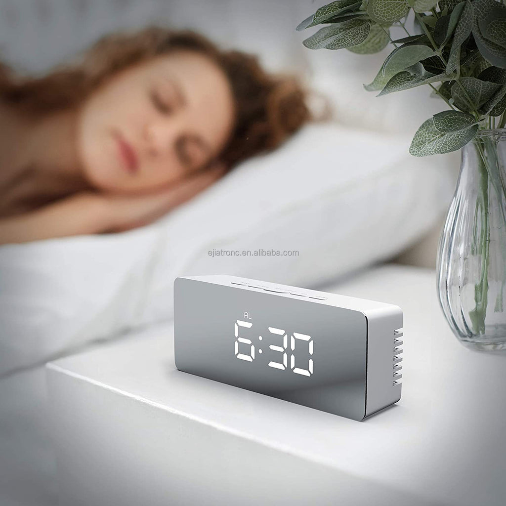 USB Cable/Battery Digital LED Mirror Alarm Clock Electronic 6 Inch Speaker clock