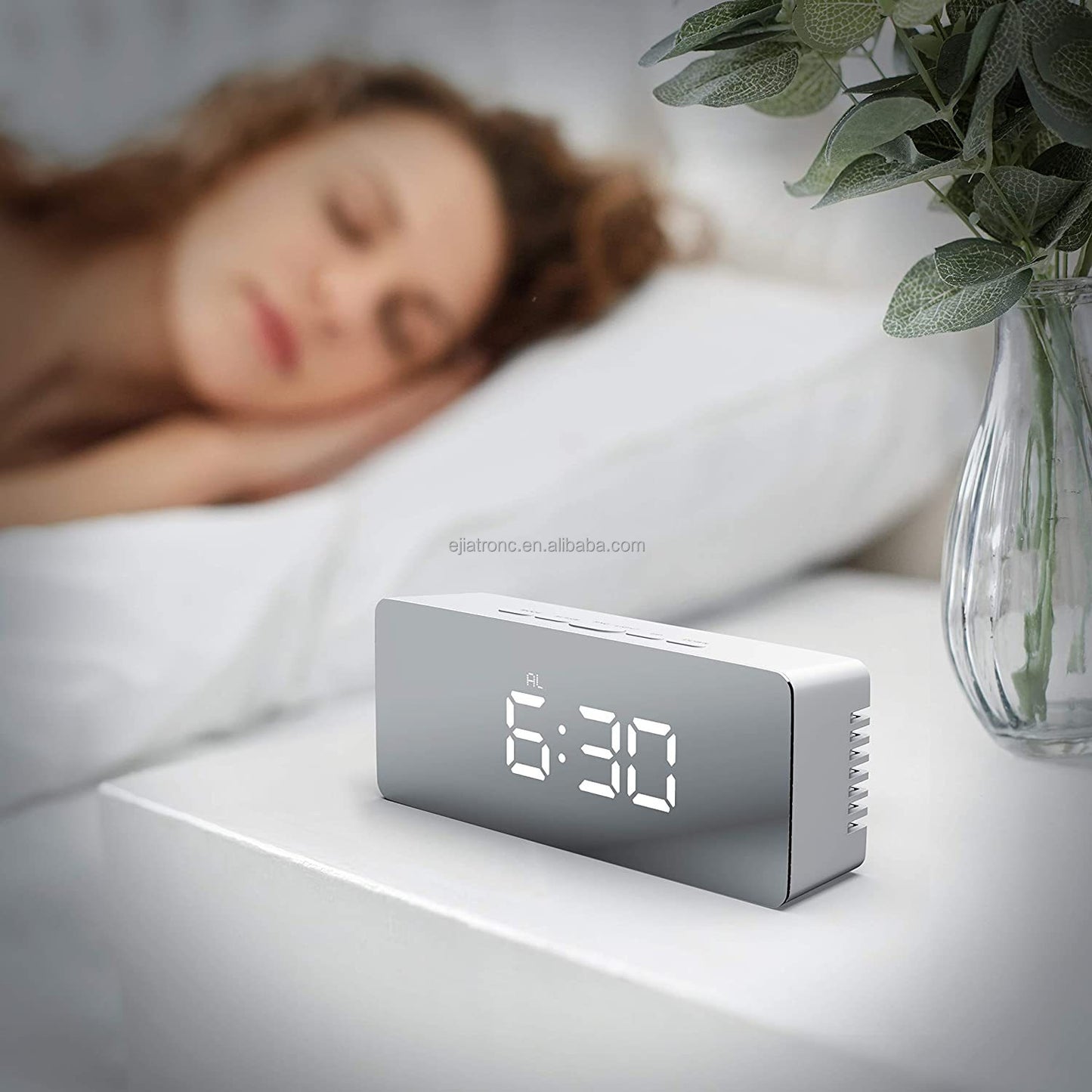 USB Cable/Battery Digital LED Mirror Alarm Clock Electronic 6 Inch Speaker clock