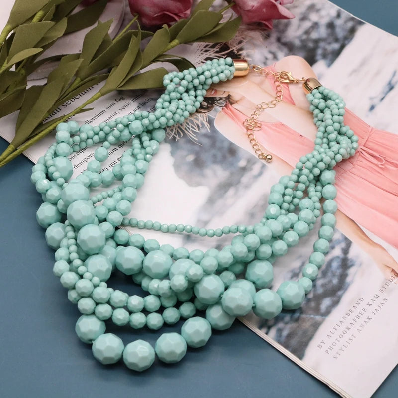 New Fashion Choker Statement Braided Acrylic Beaded Necklace for Women Short Jewelry for Women Party