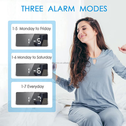 USB Cable/Battery Digital LED Mirror Alarm Clock Electronic 6 Inch Speaker clock