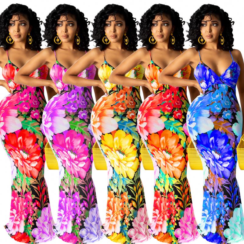 TR Summer Sleeveless Casual Dress Bodycon Floral Printed Sleeveless Summer