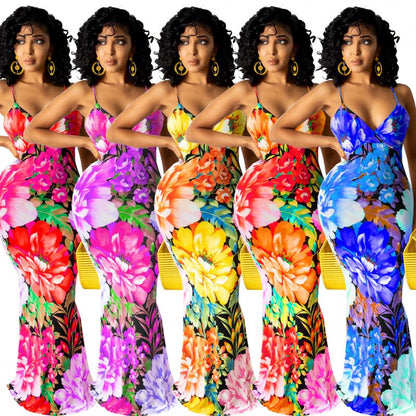 TR Summer Sleeveless Casual Dress Bodycon Floral Printed Sleeveless Summer