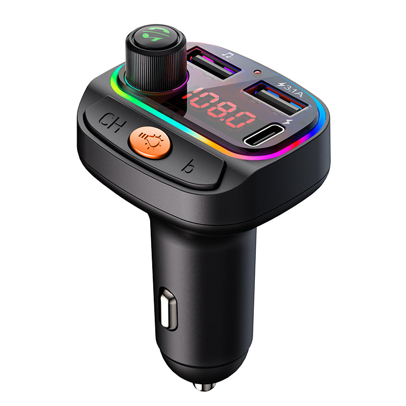 New Colorful Atmosphere Light Car Charger Multifunction Fm Bluetooth Transmitter
