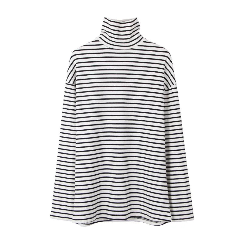 Black White Striped Long Sleeve T Shirts Women