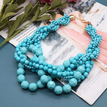 New Fashion Choker Statement Braided Acrylic Beaded Necklace for Women Short Jewelry for Women Party