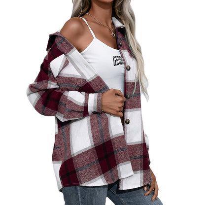 Long Shirts Button Down Plaid Blouse