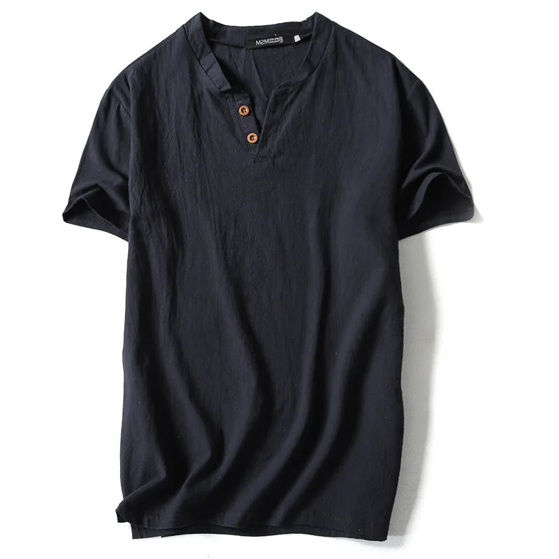 Vintage Cotton Linen Half Sleeve Men's Thin Linen Breathable Sweat T-shirts