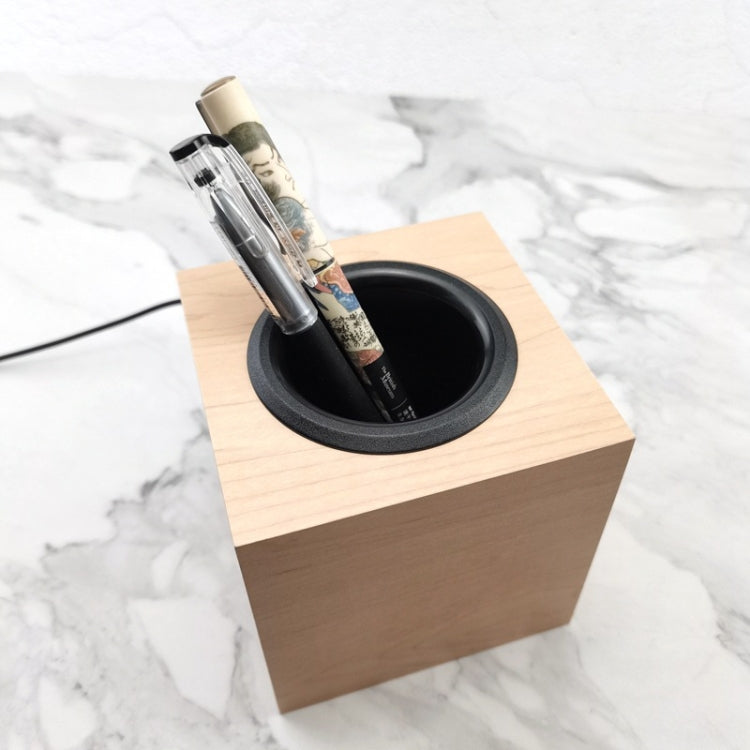 Office Desktop Multi-Function Desk Wooden Pen Holder With Digital LED Clock