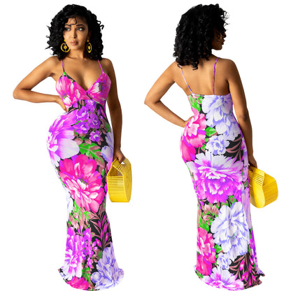 TR Summer Sleeveless Casual Dress Bodycon Floral Printed Sleeveless Summer