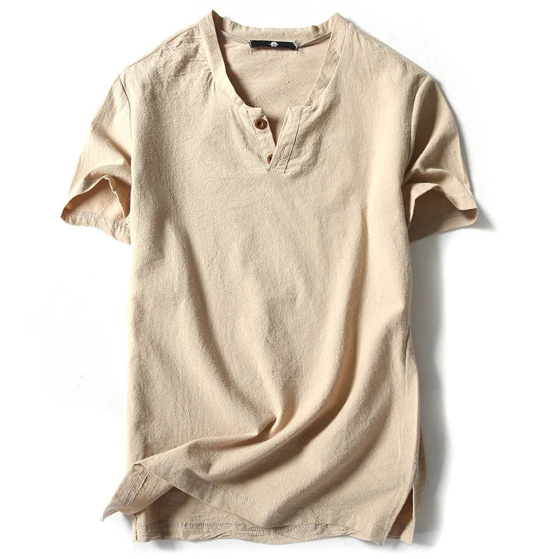 Vintage Cotton Linen Half Sleeve Men's Thin Linen Breathable Sweat T-shirts