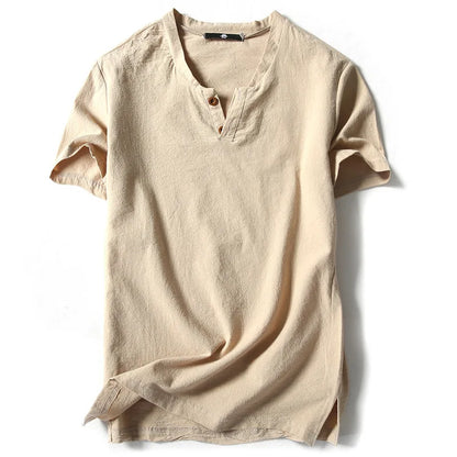Vintage Cotton Linen Half Sleeve Men's Thin Linen Breathable Sweat T-shirts