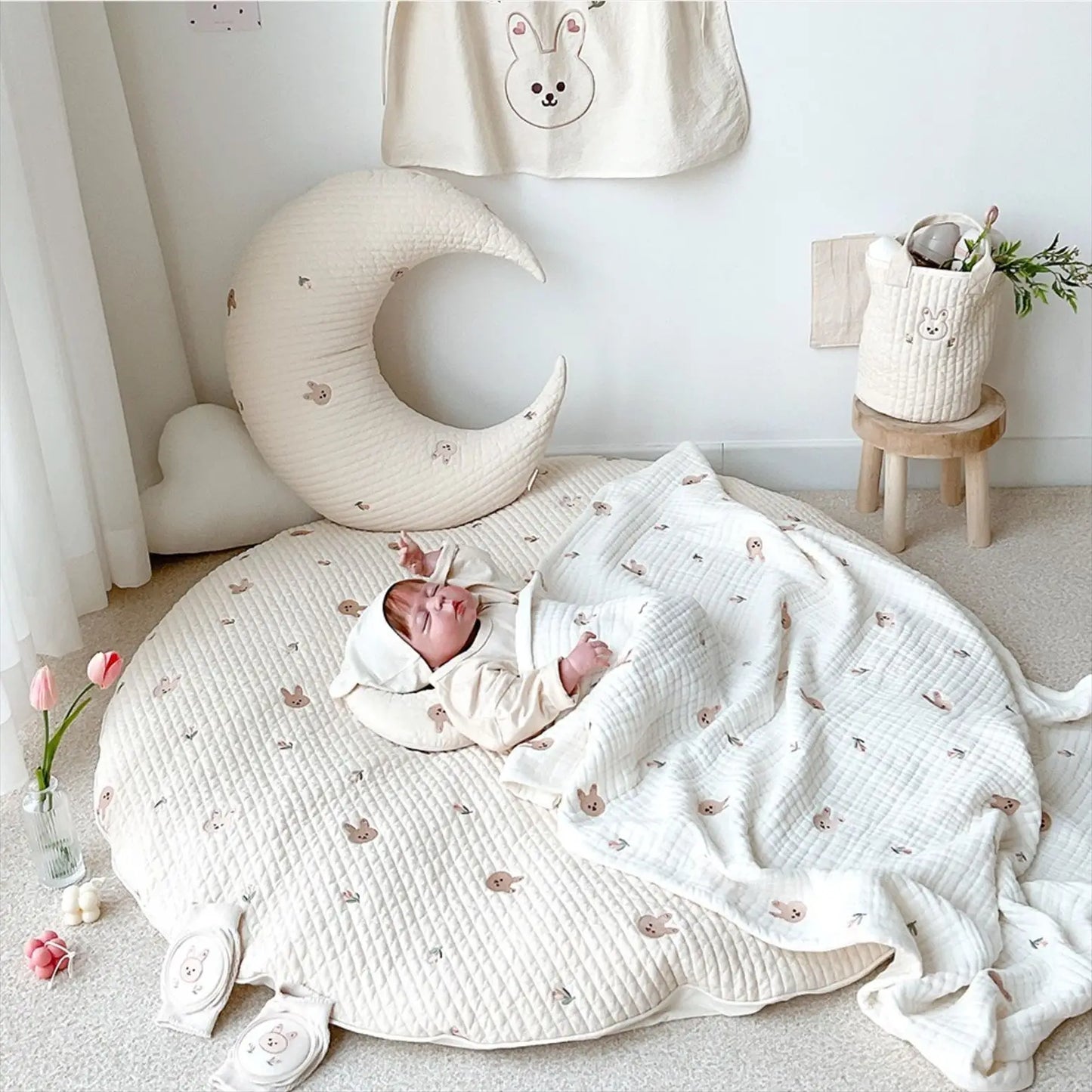 Customized 100% Cotton Washable Padded Baby Play Floor Mat Infant 3cm thick