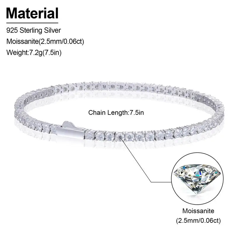 Factory Price Diamond 2mm 2.5mm Tennis Chain 925 Silver