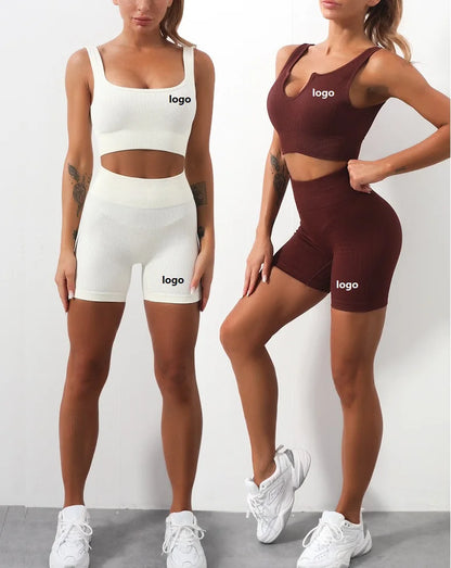 90% Nylon Elastic Sportswear Athletic Workout Set Women Bra Shorts Active Wear