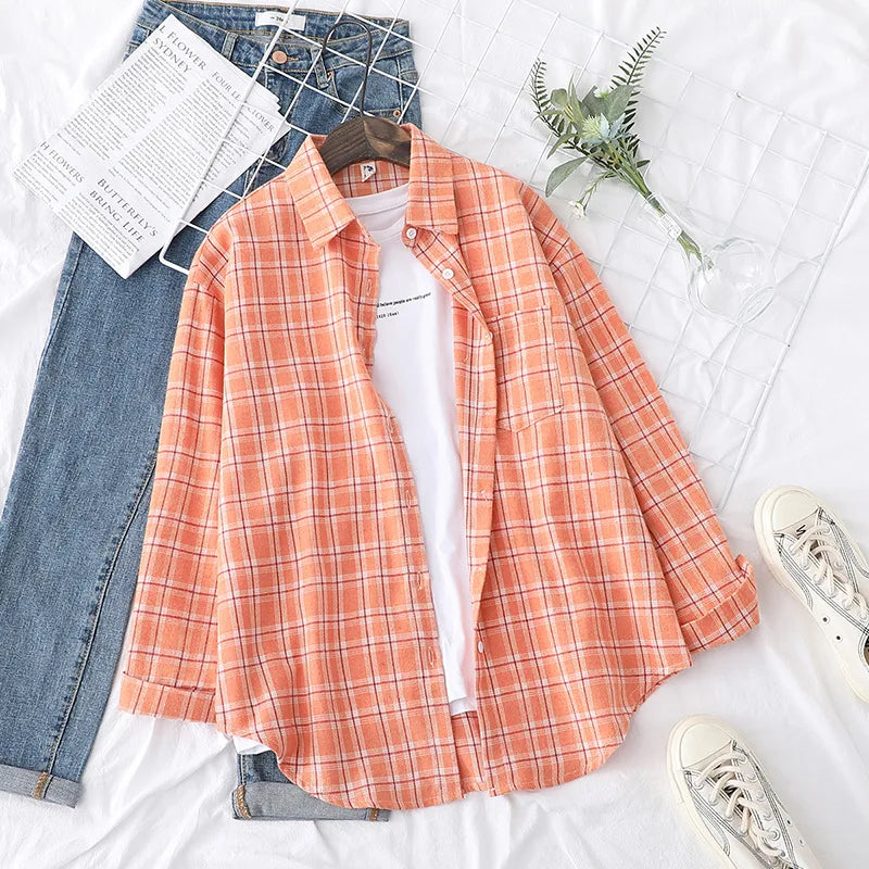 Ladies Tops Exquisite Designer Style Loose Cotton Long Sleeve Blouse