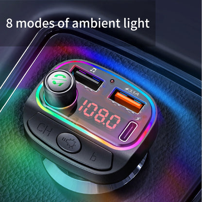 New Colorful Atmosphere Light Car Charger Multifunction Fm Bluetooth Transmitter