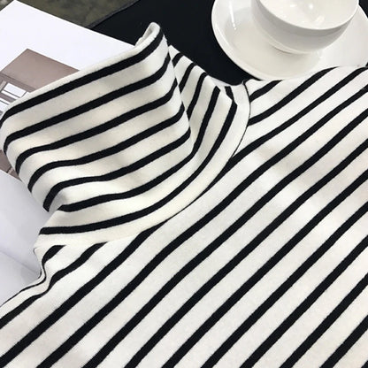 Black White Striped Long Sleeve T Shirts Women