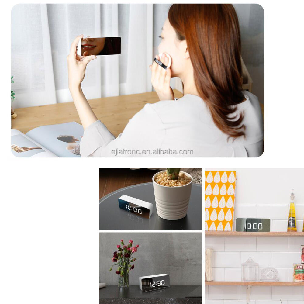 USB Cable/Battery Digital LED Mirror Alarm Clock Electronic 6 Inch Speaker clock
