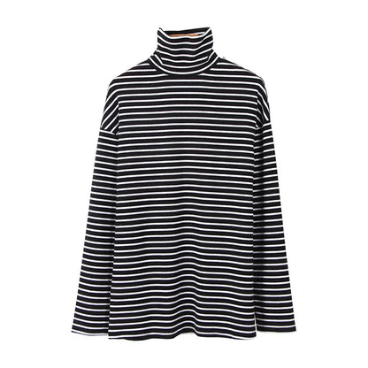 Black White Striped Long Sleeve T Shirts Women