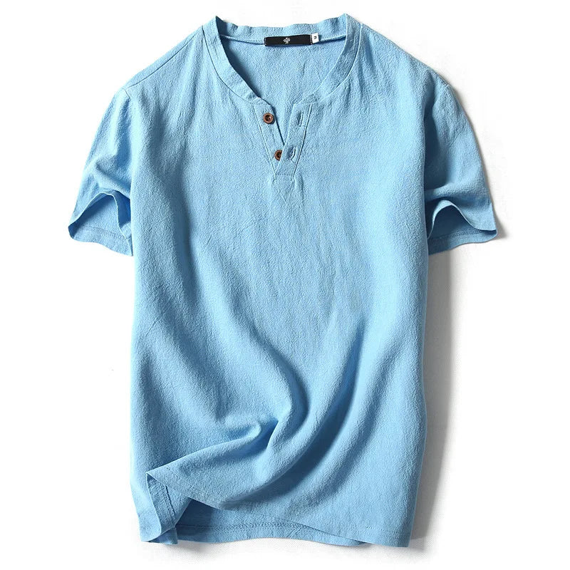 Vintage Cotton Linen Half Sleeve Men's Thin Linen Breathable Sweat T-shirts