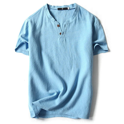 Vintage Cotton Linen Half Sleeve Men's Thin Linen Breathable Sweat T-shirts