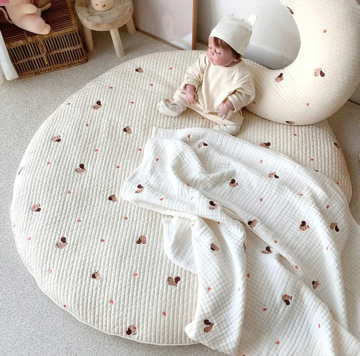 Customized 100% Cotton Washable Padded Baby Play Floor Mat Infant 3cm thick