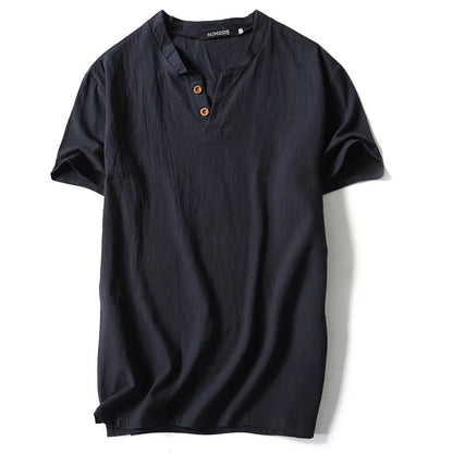 Vintage Cotton Linen Half Sleeve Men's Thin Linen Breathable Sweat T-shirts