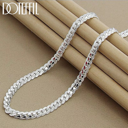 DOTEFFIL 925 Sterling Silver 6mm Side Chain 16/18/20/22/24 Inch Necklace for Woman Men Fashion Wedding Engagement Jewelry Gift