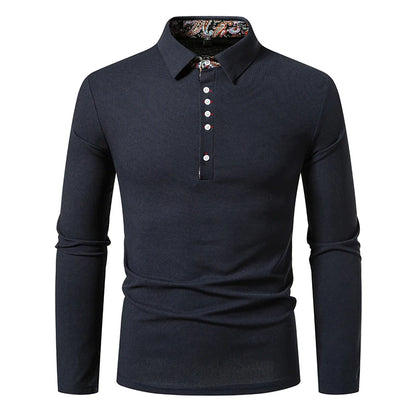 Casual Polo Shirt Men Fashion Paisley Color Block Long-Sleeve Men's New Autumn Business Polo Shirts Solid Color Hip Hop Top Tees