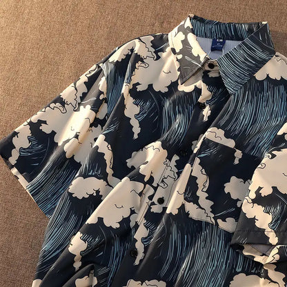 Summer Women's Shirts 2022 Surf Print Shirt Beach Outing Blouse