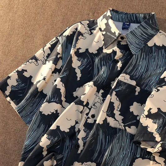 Summer Women's Shirts 2022 Surf Print Shirt Beach Outing Blouse