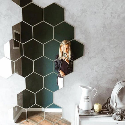 6/12pcs 3D Hexagon Mirror Wall Sticker Rose Gold DIY Room Stickers Wall Decor