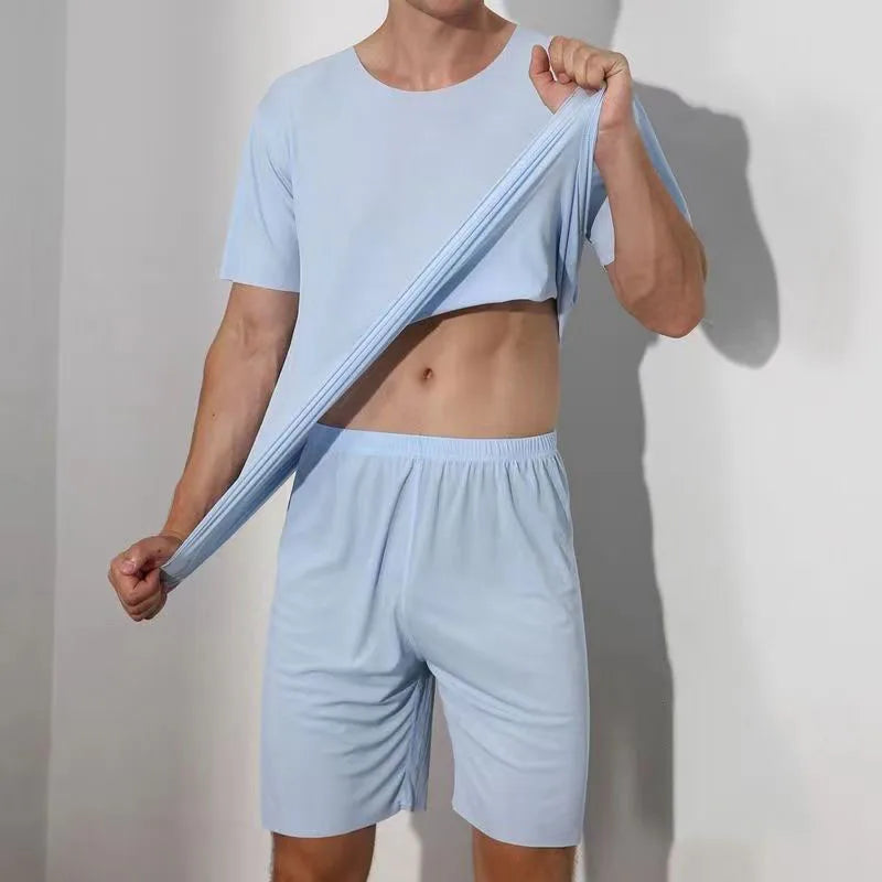 Men's Two-Piece Summer Thin Section Senior Ice Silk Feeling Round Neck casuals