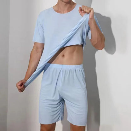 Men's Two-Piece Summer Thin Section Senior Ice Silk Feeling Round Neck casuals