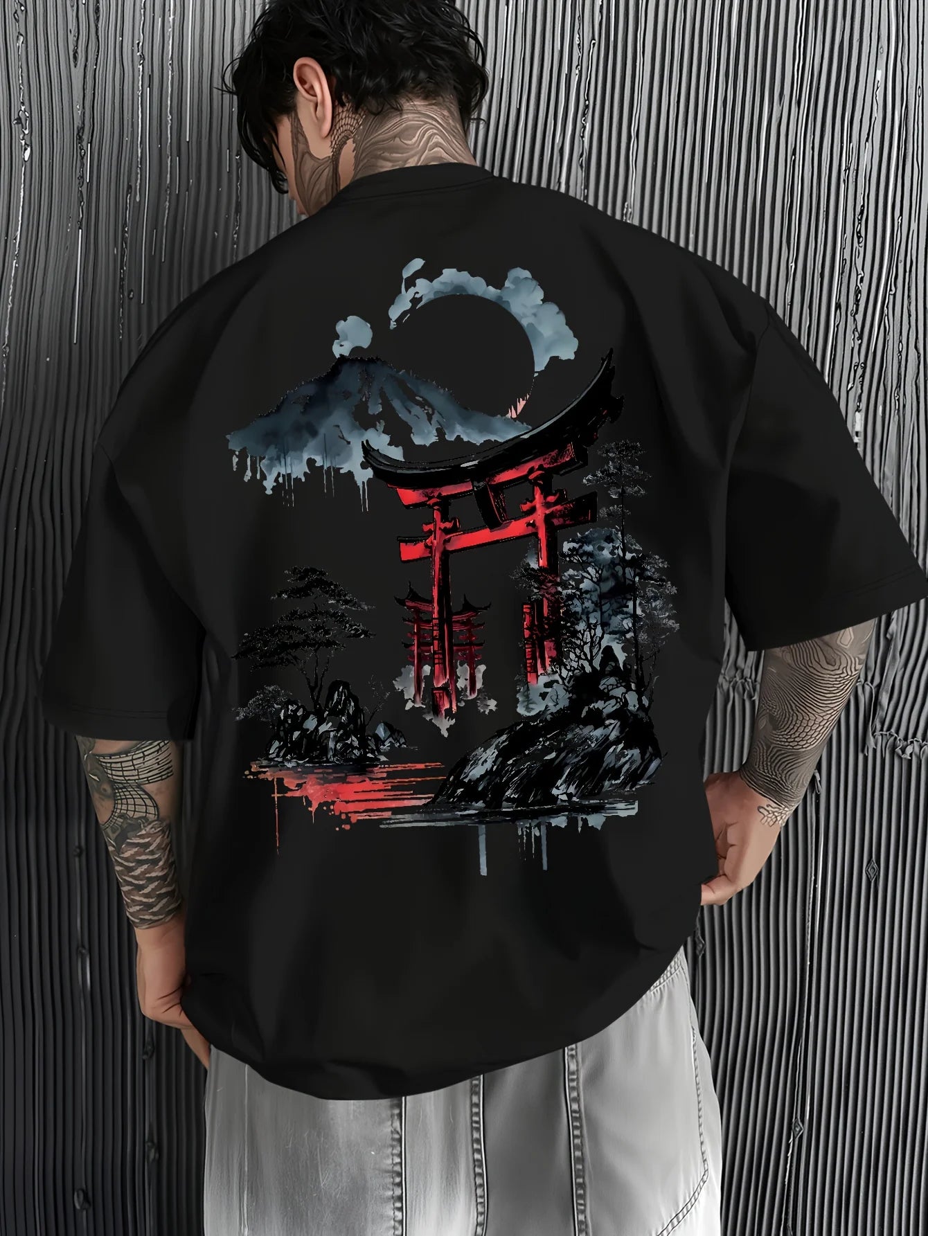 Japanese Ukiyoe Torii Gate&Fuji Mountain Print 100%Cotton Men Women T-Shirt
