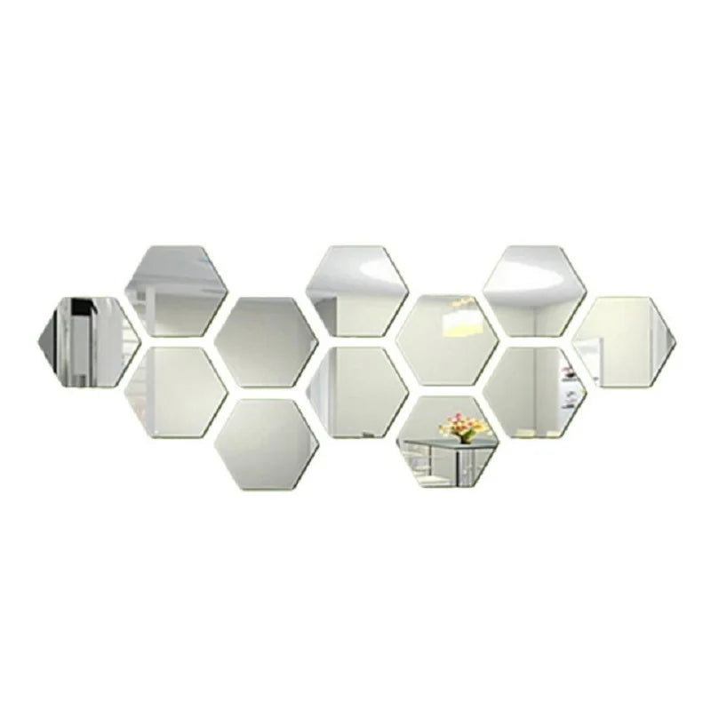 6/12pcs 3D Hexagon Mirror Wall Sticker Rose Gold DIY Room Stickers Wall Decor