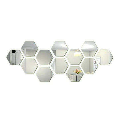 6/12pcs 3D Hexagon Mirror Wall Sticker Rose Gold DIY Room Stickers Wall Decor