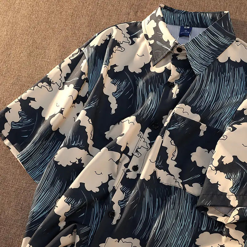 Summer Women's Shirts 2022 Surf Print Shirt Beach Outing Blouse