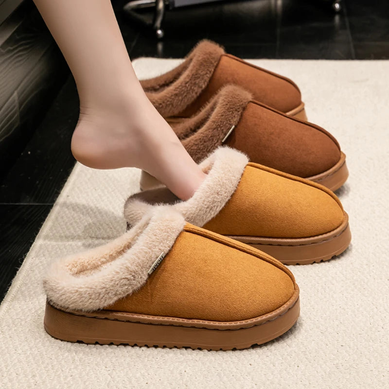 Fashion Women Fluffy Slippers for Autumn and Winter Indoor EVA Thick Sole