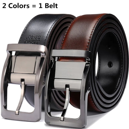 1Pcs Men's Genuine Leather Reversible Belt Rotated Buckle Two in One Big and Tall